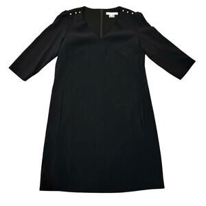 Gerard Darel Daryl Button Detail Shift Dress Black Gold Tone Accents EUR 40 US 8